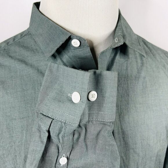 A Frame Large Casual Button Front Shirt Pale Green Cotton Stretch Regular Fit - Picture 4 of 5